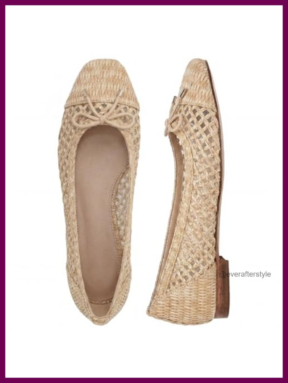 Woven Raffia Ballet Flats Square Toe Slip On Dress Shoes with Bow